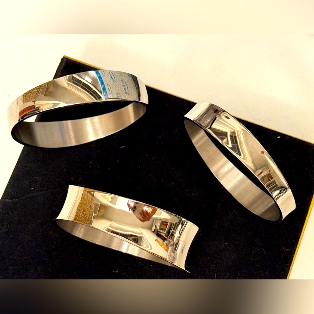 Set of 3 Polished Silver-Tone Wide Cuff Bracelets – Modern Minimalist Stack QVC
